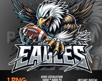 Mascotte de football aigle PNG | Design sublimation sport Fierce Eagles | Clipart esprit d'école pour t-shirts, sweats à capuche, DTF et cadeaux pour le jour du match