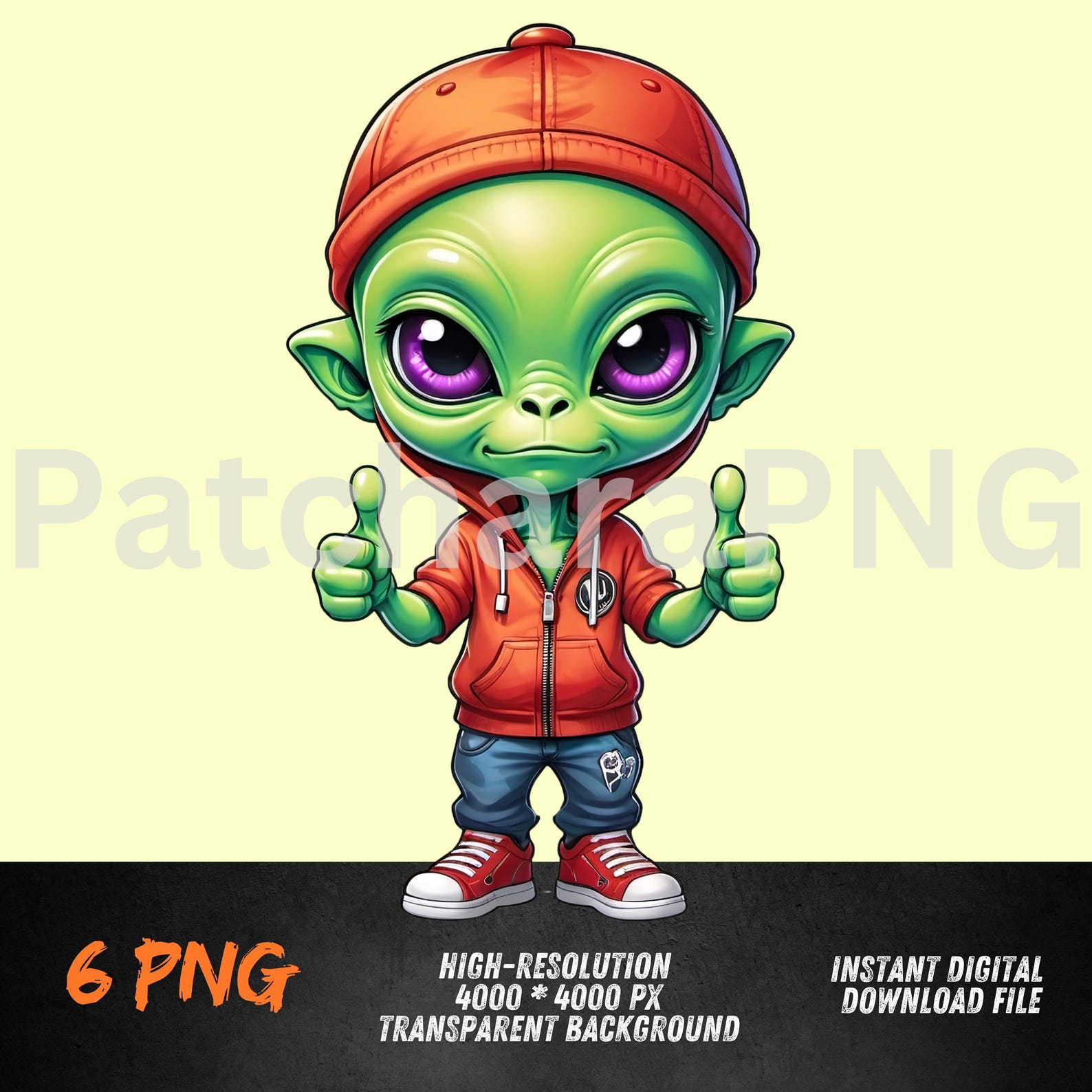 Hip-hop Alien Chibi Cartoon With Sneakers High-quality PNG Digital Art ...