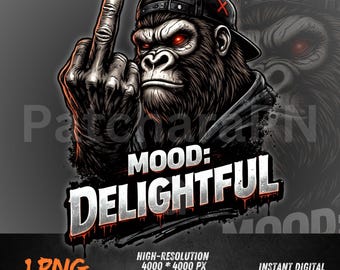 Gorilla PNG Design – Graffiti Streetwear T Shirt Graphic – Hip Hop Bold Illustration for DTF Sublimation Print – Digital Download