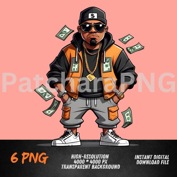 Hip-hop Money Man PNG | Gangsta Streetwear Cartoon | DTF