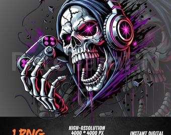 Gamer Skull PNG | Gaming Headset Skull Clipart | Esports Controller Sublimation PNG for Shirts, Hoodies, Mugs & Gamer Gifts