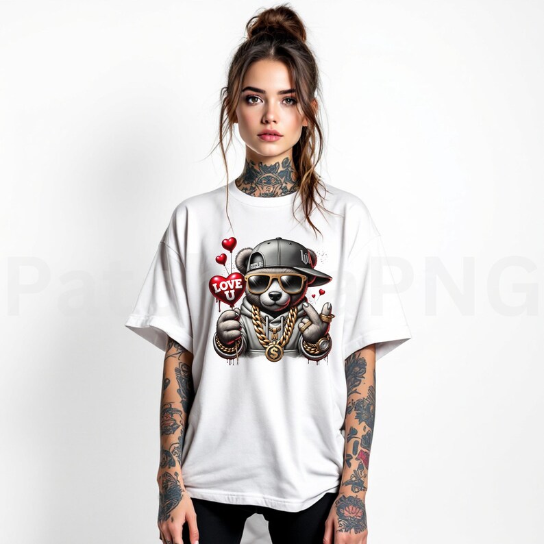 Hip Hop Teddy Bear Love U PNG Graffiti Valentine Streetwear Design for ...