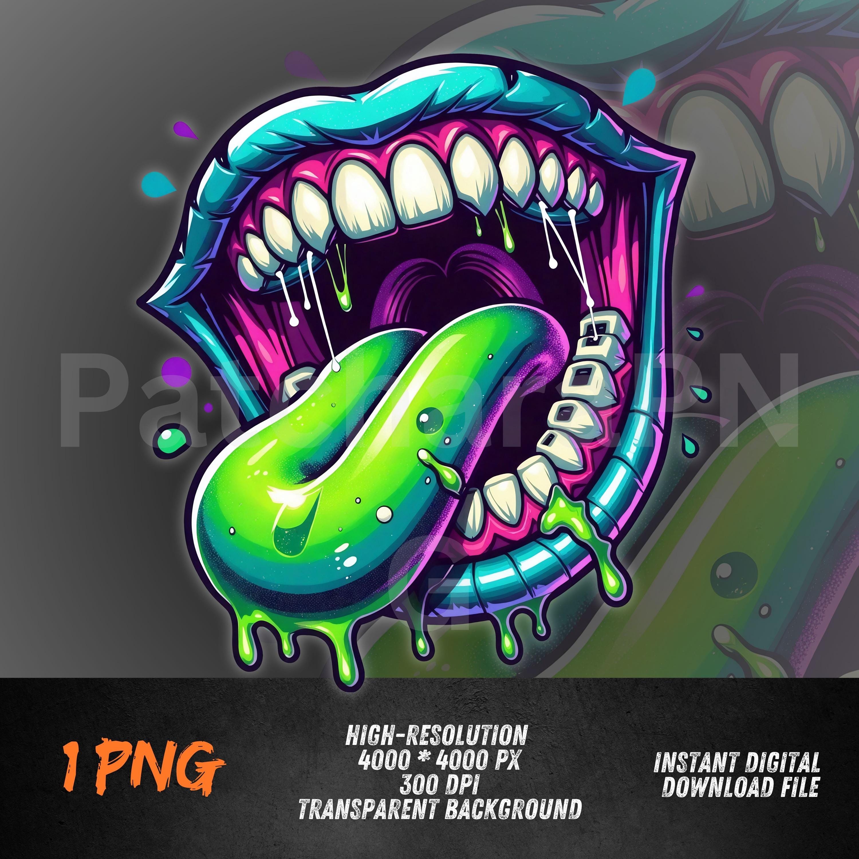 Green Tongue Mouth PNG – Graffiti Streetwear Clipart for DTF Shirt