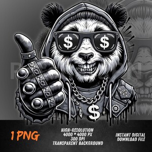 Gangsta Panda PNG Hip Hop Streetwear | Cool Graffiti Panda Clipart for DTF Shirt Design | Rap Swag Printable Art