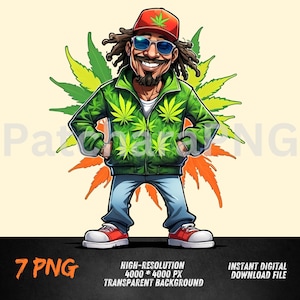 Marijuana Lover Cartoon Clipart | Hip-Hop Weed Enthusiast Graffiti Art | Colorful Rasta Character Digital Download | Cannabis Culture