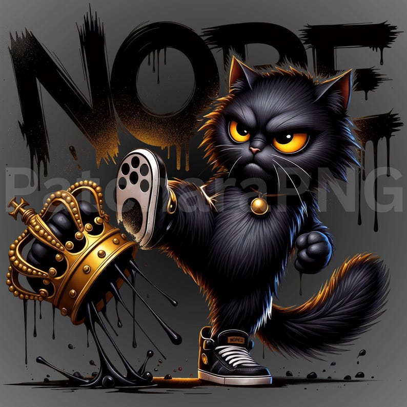 Street Cat PNG, Cool Black Cat Clipart, Urban Graffiti Cat PNG, Gold ...