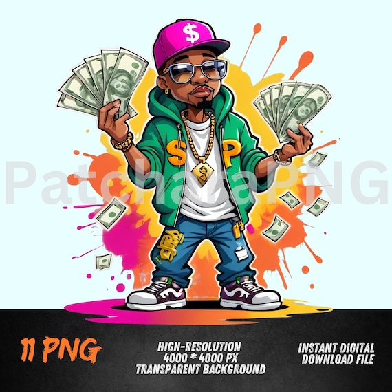 Hip-hop Money Man PNG With Dollar Bills | Gangsta Streetwear