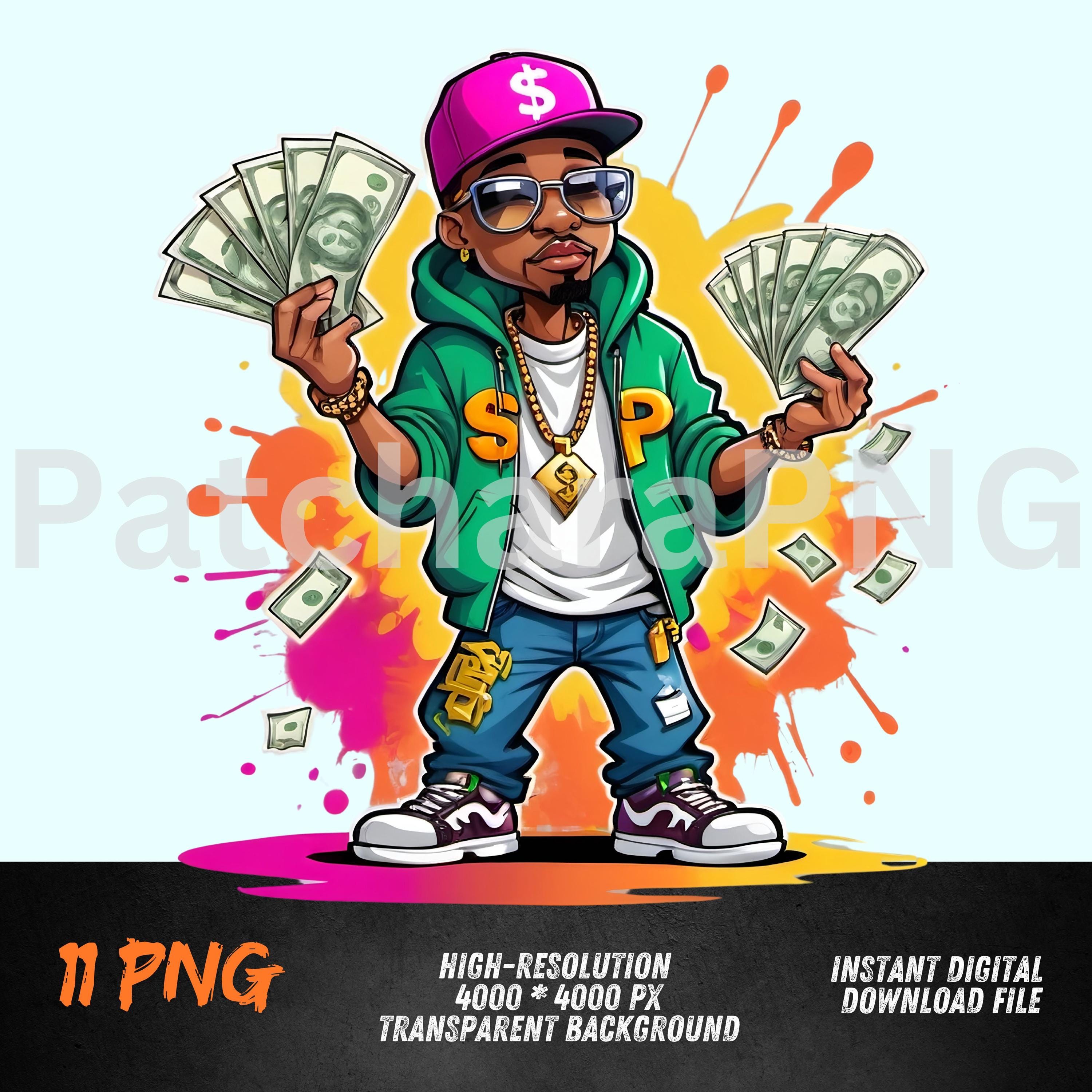 Hip-hop Money Man PNG With Dollar Bills | Gangsta Streetwear