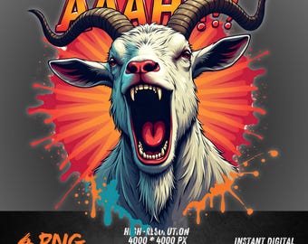 Alpha Goat PNG | Screaming Goat Clipart | Bold Animal Streetwear Design | Urban Power Goat Sublimation PNG