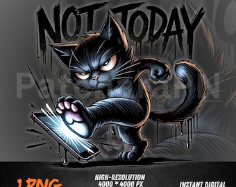Nicht heute Katze PNG, Straßenkatze Clipart, Coole schwarze Katze PNG, Lustige Haltung Katze Graffiti Design, Urban Streetwear Sublimation PNG