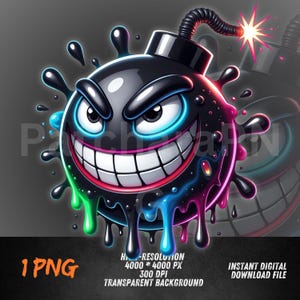 Cartoon Bomb PNG | Graffiti Bomb Clipart for Sublimation | Funny Urban Bomb Design | Hip Hop Streetwear Art | Transparent Background