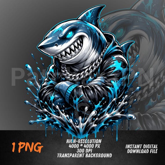 Savage Shark Streetwear PNG, Hypebeast Ocean Drip Graphic