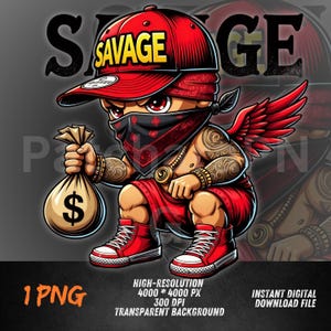 Savage Hip Hop PNG | Gangsta Cartoon Character Clipart for DTF, Sublimation, Sticker, Streetwear Design