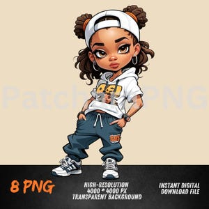 Hip-Hop Girl Cartoon PNG | Urban Style Graffiti Art | Sublimation PNG for Shirts, Hoodies, DTF Transfers | Streetwear Girl Gift