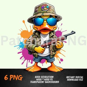 Hunter Duck Clipart | Cool Graffiti Art PNG | Streetwear Duck with Gun | Urban Style Digital Download | Cartoon Duck Hunting|Camouflage Duck