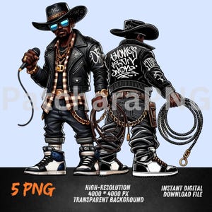 Hip-Hop Cowboy Cartoon PNG | Graffiti Streetwear DTF Sublimacja Clipart | Fajny Miejski Postać Western