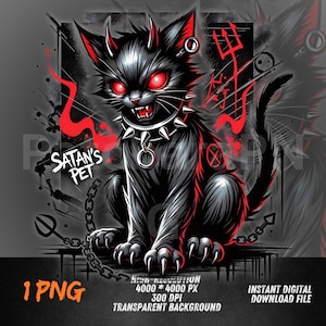 Devil Cat PNG | Satan’s Pet Gothic Graffiti Art | DTF Transfer Sublimation for Dark Streetwear Shirts