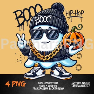 Hiphop-spook, png-bestand | Cool Halloween-stripfiguur | Digitale download voor T-shirts en decoratie