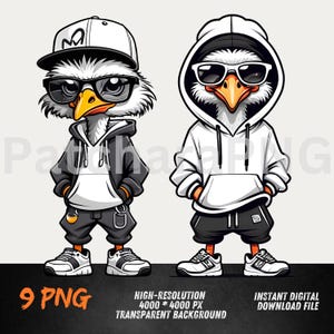 Hip Hop Bird PNG | Urban Streetwear Birds in Hoodie & Sneakers | Graffiti DTF Shirt Transfer Design