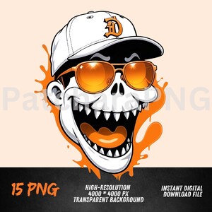 Coole schedelgraffitikunst, png-bestand: digitaal urban streetwear-ontwerp voor T-shirts en decoratie