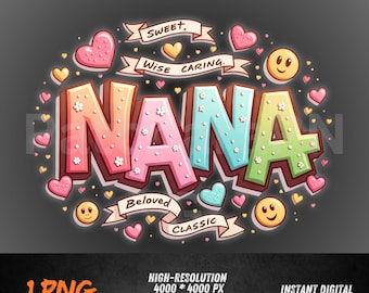 Nana Word Art PNG | Cute Colorful Grandmother Clipart | Sweet