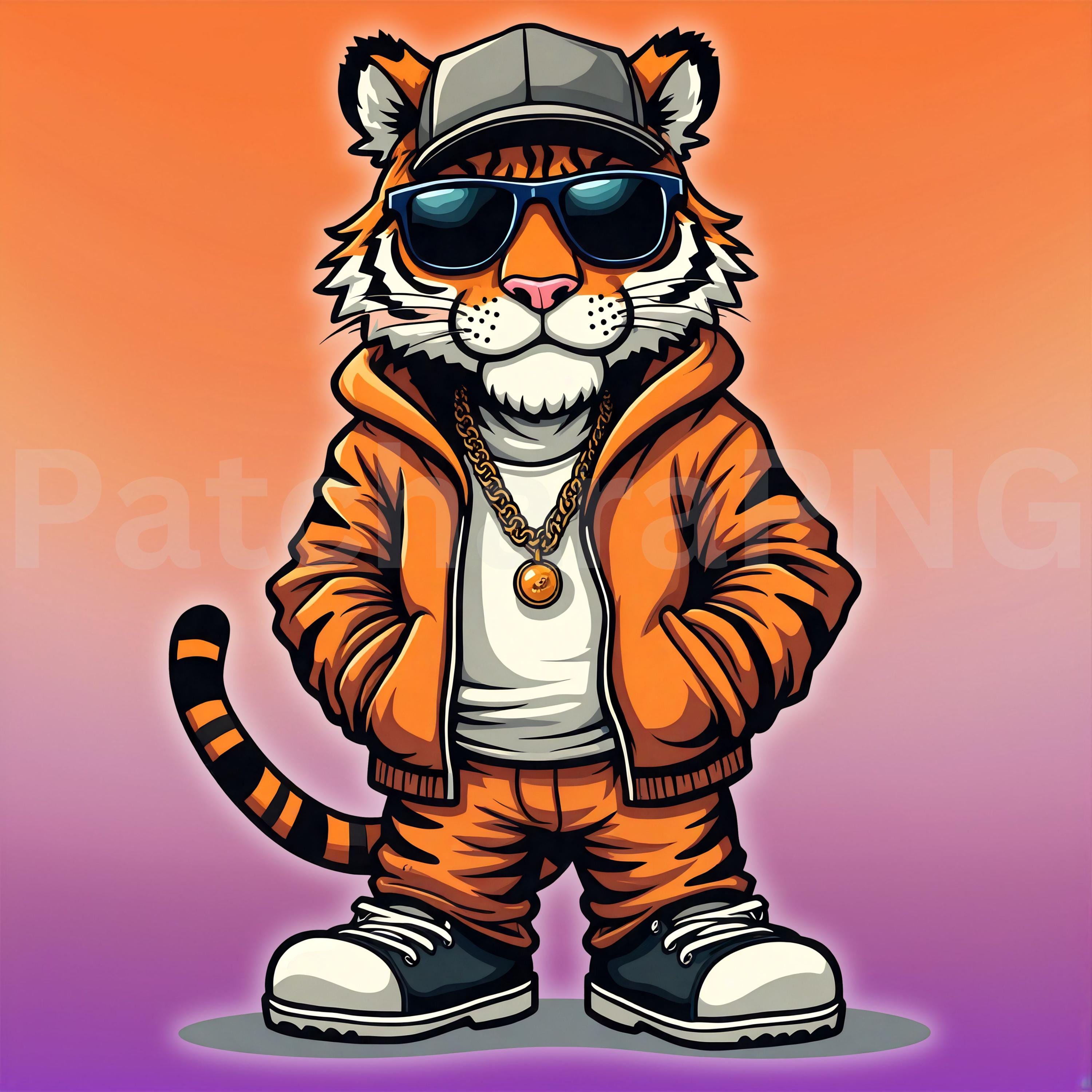 Gangsta Tiger PNG | Tiger Clipart in Black Hoodie and Sunglasses