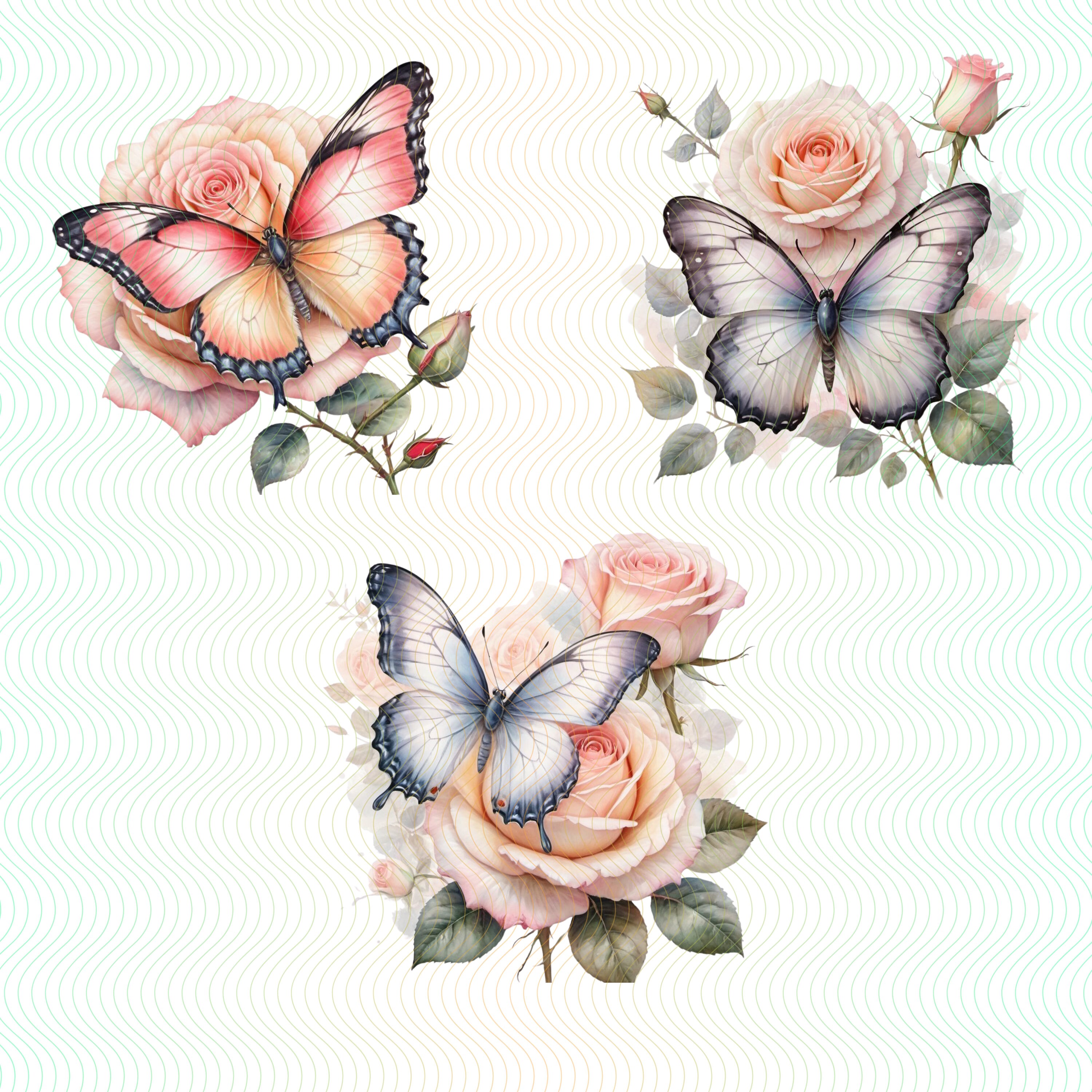 15 Butterfly and Roses Clipart High-quality Pngs Digital Download ...