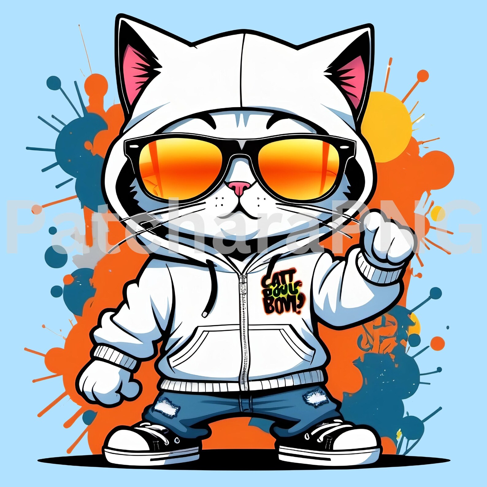 Cool Cat PNG | Cat Clipart in White Hoodie and Shades | Urban Street ...