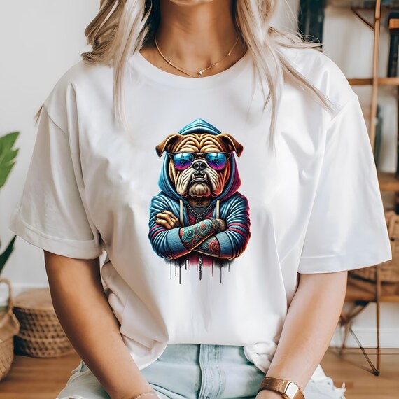 T-shirt Homme Vendetta Inc. VD-1304, Design Bouledogue, Noir, Taille Athlétique - Neuf