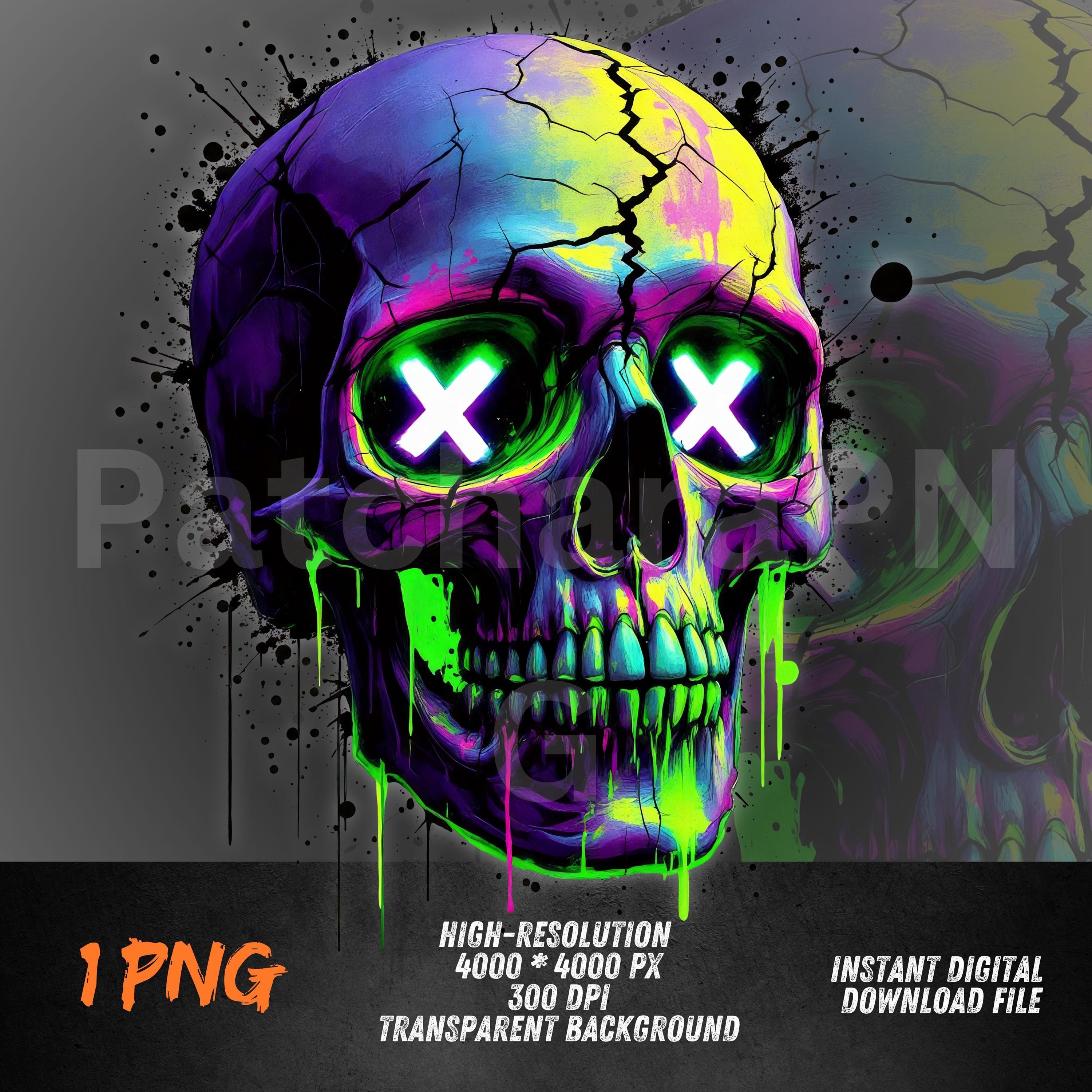 Neon Skull PNG | Dripping Skull Clipart for Sublimation