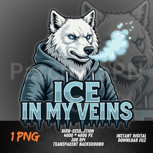 Ice Wolf PNG | White Wolf Clipart with Ice Breath | Ice in My Veins Sublimation Design | Cool Winter Beast Digital File