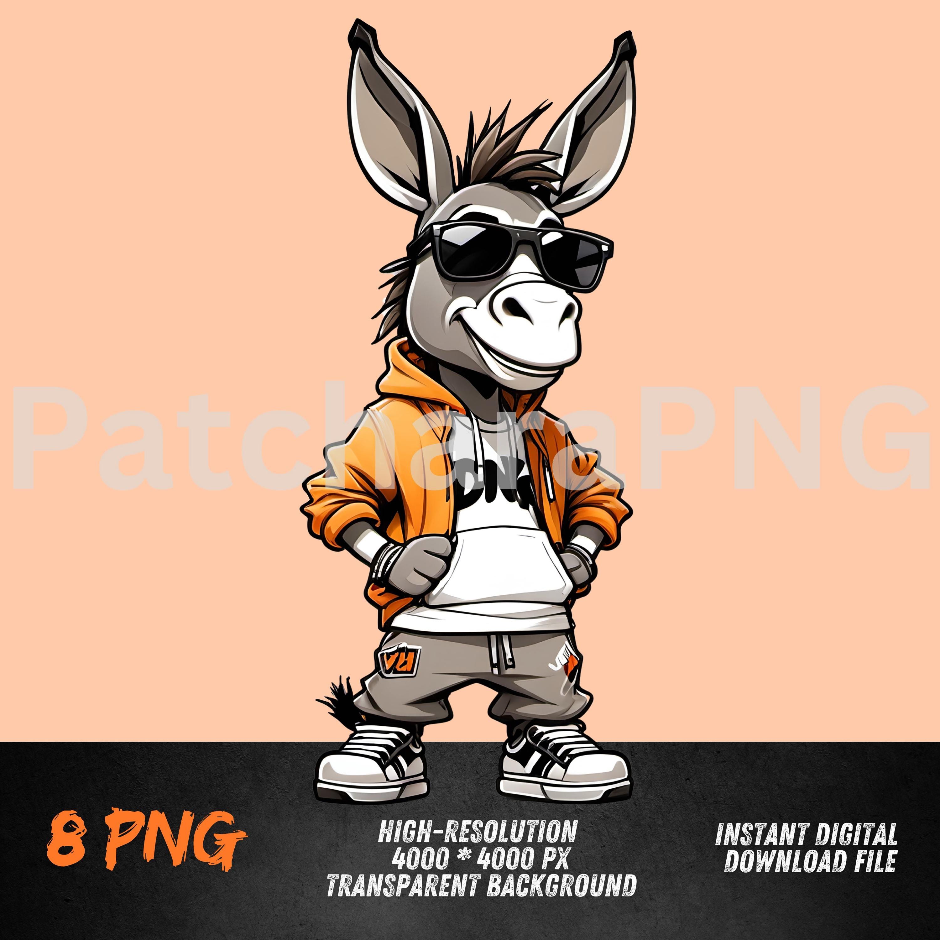 Cool Donkey PNG | Funny Donkey Clipart in Hoodie and Sunglasses
