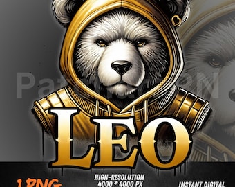 zodiac png design , Leo Zodiac PNG | Graffiti Bear Astrology Clipart | Sublimation, DTF Transfer, Birthday Shirt & Leo Gift Digital Download