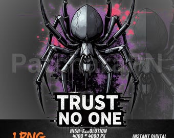Spider Graffiti PNG, Trust No One Dark Streetwear Design, Punk Rock Spider Clipart, Gothic DTF Sublimation Art