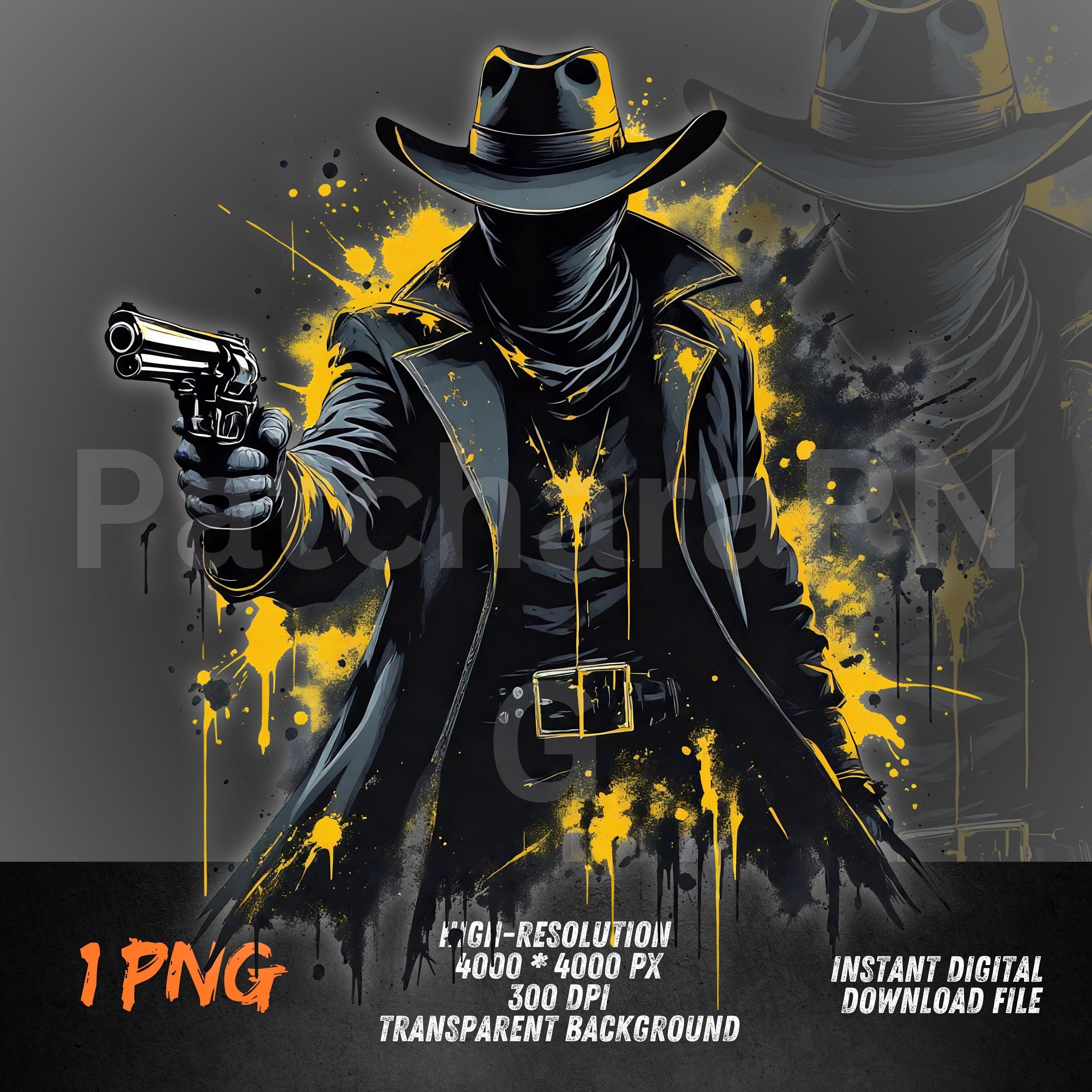 Yellow Graffiti Cowboy PNG – Outlaw Gunman Western Art for
