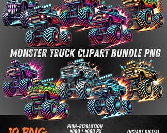 Monster Truck PNG Bundle, Streetwear Monster Truck Clipart, Urban Truck Sublimation Design, Off Road Truck PNG, Hustle PNG Bundle