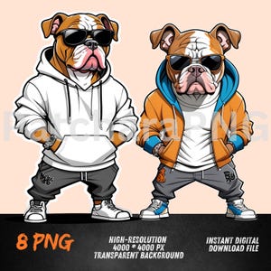 Cool Hip-Hop Bulldog PNG - Stylish Cartoon Bulldog Clipart - Boondocks Style Bulldog for Streetwear Designs, Sublimation, Instant Download