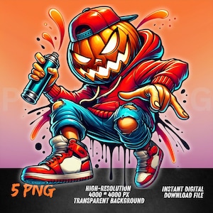 Graffiti Kürbiskopf PNG | Urban Halloween Spray Paint Art | Digitaler Download für T-Shirts & Aufkleber