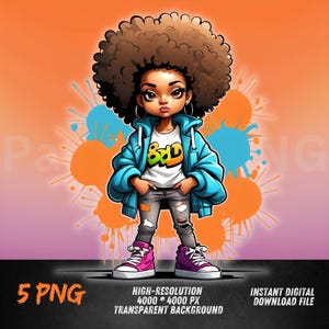 Afro Girl Clipart | Urban Street Style PNG | Black Girl Art for Sublimation | Graffiti Fashion Printable | Teen Hip Hop Aesthetic