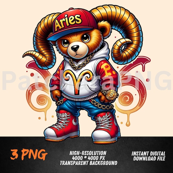 Zodiac Png Design , Aries Hip-hop Teddy Bear Zodiac Clipart | Cool
