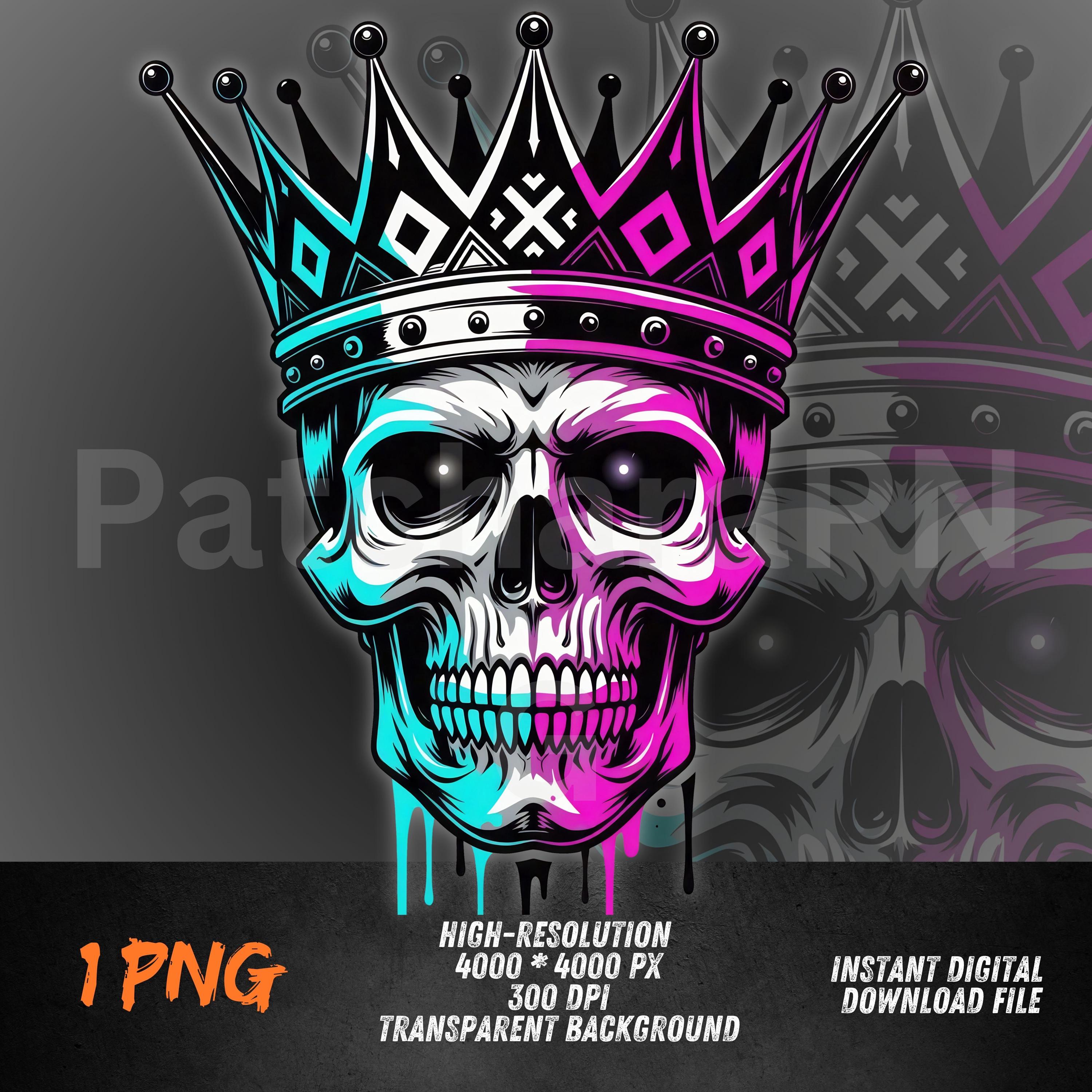 Skull King PNG | Neon Graffiti Crowned Skeleton Clipart (digital