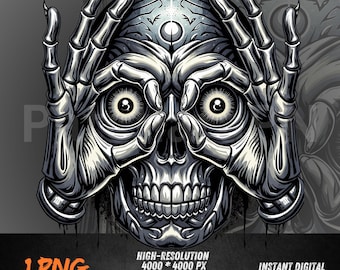 Calavera de graffiti PNG / Diseño de sublimación de esqueleto de terror / Clip art de calavera espeluznante para DTF, camisetas, sudaderas con capucha, regalo de Halloween