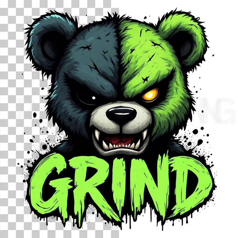Grind Bear PNG | Hustle Teddy Clipart With Green Face | Motivational ...