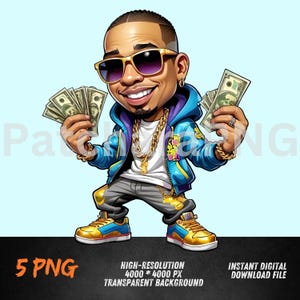 Hip-hop geldman PNG met zonnebril | Gangsta streetwear-clipart | DTF, sublimatie, sticker