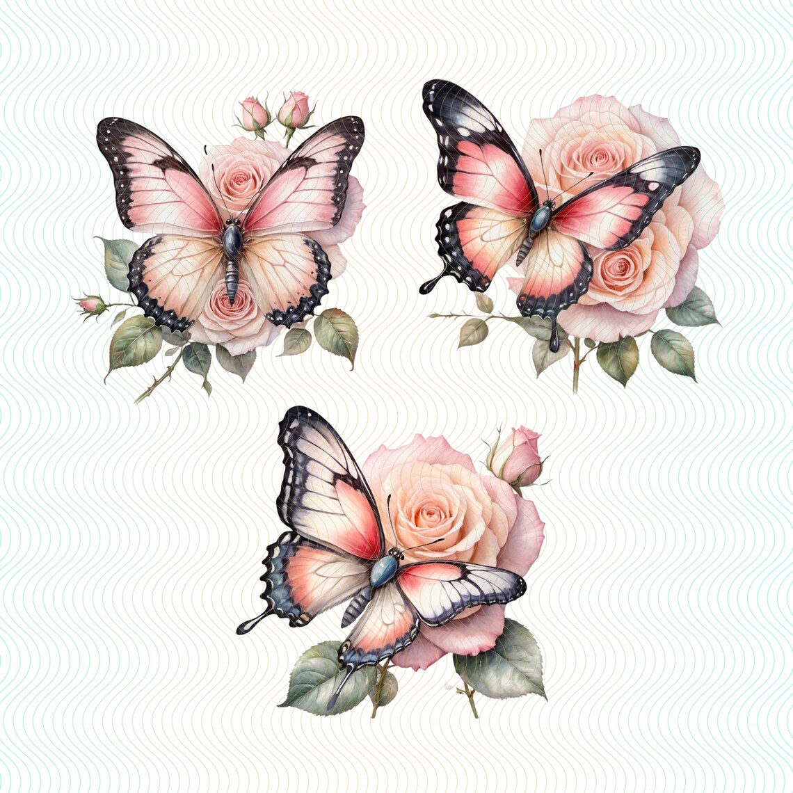 15 Butterfly and Roses Clipart High-quality Pngs Digital Download ...