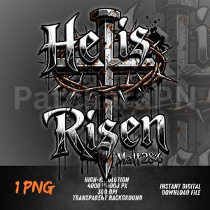 He Is Risen Christian PNG Cross Crown of Thorns Scripture Art