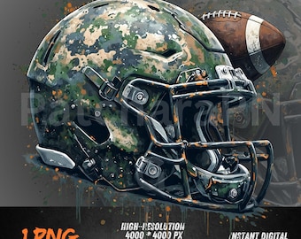Camouflage Football PNG | Graffiti Drip Helmet Sports Clipart | Sublimation & DTF Transfer Design for Shirts, Hoodies, Game Day Gifts