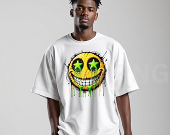 T-shirt Uomo Neverless Techwear Con Stampa Viso Sorridente - Streetwear, Vari Colori