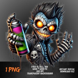 Sprühdose Monster PNG | Graffiti Kunst Clipart | Urbanes Straßendesign | Neon Augen Kreatur | Digitale Sublimation PNG