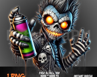 Monstruo de lata de aerosol PNG / Imágenes prediseñadas de arte graffiti / Diseño urbano callejero / Criatura de ojos de neón / PNG de sublimación digital